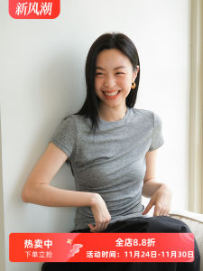 Xumooxii Pure Color round Neck Silk Wool Short Sleeve T-Shirt Women Summer Thin Slimming Versatile Shirt Commute Style Regular Sleeve Length