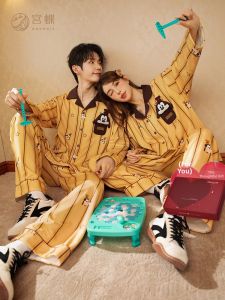 GONGDIE | Light Soft Cotton Long Sleeve Couples Sleepwear Cartoons Striped Autumn Winter