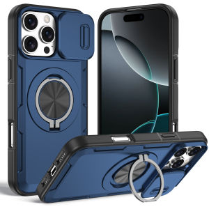 szhaiyu | Armor Magnetic Bracket Phone Case for IPhone 17 Pro Max 16 15 Plus 14 13 12 Pro for MagSafe Wireless Charging Ring Holder Cover
