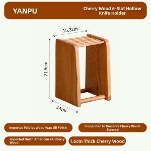 YANPU | Ventilated Drainable Double-sided Wooden Knife Holder Cherry Wood