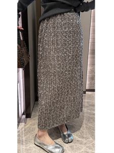 Shiny Sequin Heavy Embellishment One-Step Wrap around Skirt Womens High Waist A-Line Long Skirt Autumn New Style Slimming