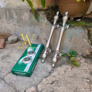 Gagang Pintu Rumah Kuningan Kunci Motif Dahlia Chrome 34 cm 2 Pcs