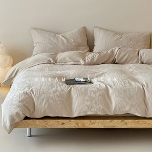 Simple Style Cotton Bedding Set with Treebark Pattern Dual Tone High Density Pure Cotton Duvet Cover Bed Sheet Quilt Cover