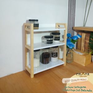 Rak bumbu dapur Rak serbaguna 3 susun minimalis kayu jati belanda