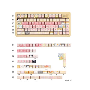 141 Keys Pink Cute Cat Cherry Profile Dye-Sublimate PBT Keycap Sets For Mx Cherry 64/75/87/96/104 Mechanical Keyboard