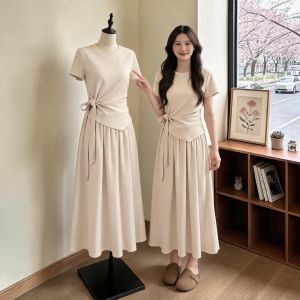 Oversized Plus Size Summer Set Short Sleeve Irregular Drawstring Top Half Skirt