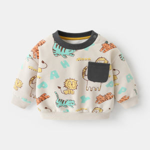 Casual round Neck Sweatshirt Spring Autumn New Style for Boys And Girls Childrens Outerwear Trendy Baby Clothes Polyester Cotton Spandex