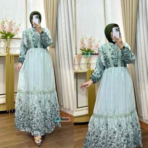 Gamis ceruty set hijab kerah tali pundak kerut