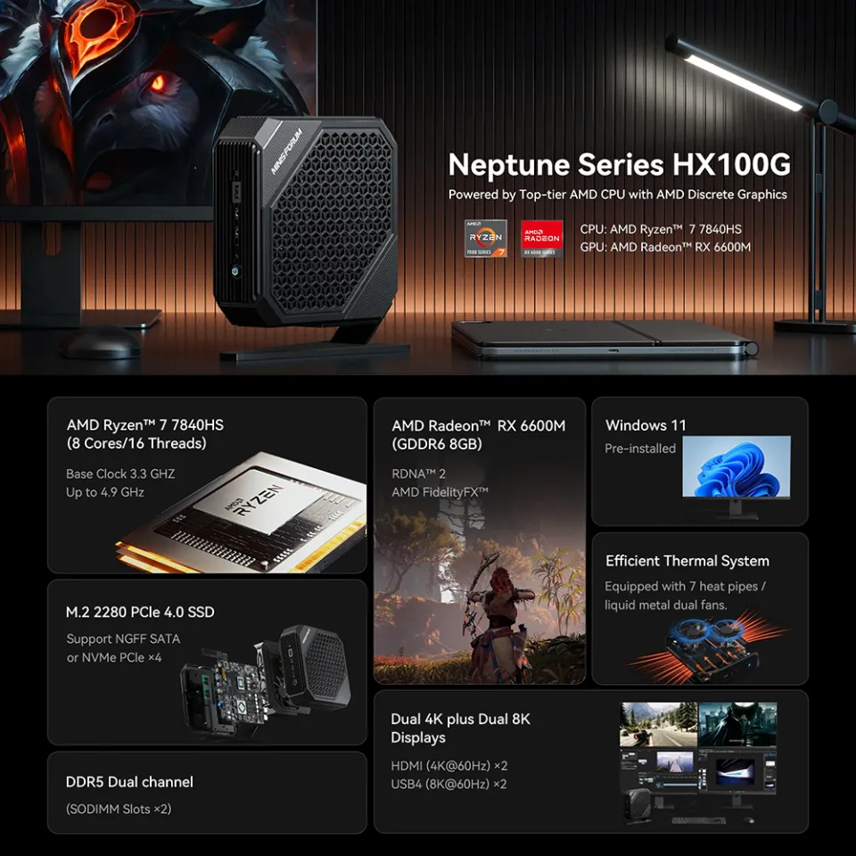 ศูนย์ไทย] MINISFORUM HX100G ใหม่ เครื่องสีดำ AMD Ryzen™ 7 7840HS