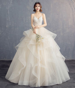 Princess Style Wedding Dress Belted Tulle Puffy Skirt mid Waist Large Size Suitable for Hotel Indoor Use No Sleeve Shoulder