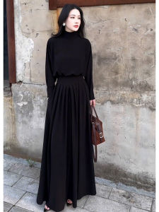 SHANGSHA | Elegant and Graceful French Hepburn Style Black Fitted Long Dress