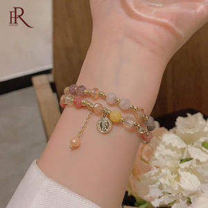 Frascati สร้อยลูกปัด มุก หลากสีสวยหวาน กำไล สองชั้น พร้อม จีดอกไม้ คุณภาพสูง แฟชั่นสำหรับผู้หญิงสาวๆ เครื่องประดับ ปาร์ตี้ แบบเรียบง่าย