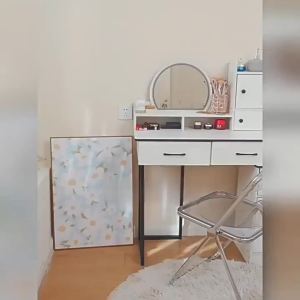 MUMAREN โต๊ะเครื่องแป้ง กระจกแต่งหน้า LED พื้นที่ความจุขนาดใหญ่การจัดเรียงตามลำดับทั้งสวยงามและใช้งานได้จริง