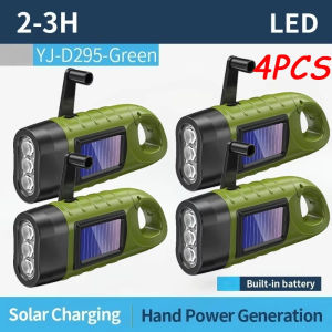 1-4PCS Hand Crank LED Flashlight Portable Tent Light with Solar Power Long-Range Emergency Torch for Outdoor Camping Hiking