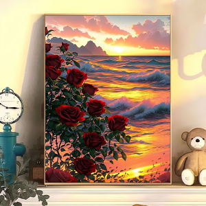 Modern Minimalist DIY Digital Oil Painting Rose Floral Handmade Coloring Acrylic Decorative Painting with Frame Customizable