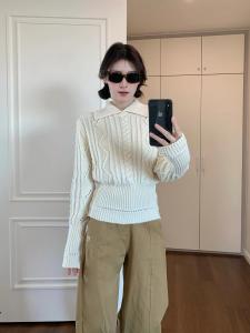 Lambswool Cashmere Yarn Knitted Loose Fit Collar Sweater Womens plus Size Fashion Cable Knit Autumn Cold Should Look Warm