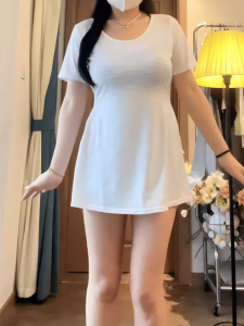 plus Size Pure Desire Large U Neck Slim Fit Short Sleeve T Shirt Womens New Summer Fat MM Waist Cinching Slimming Long Top