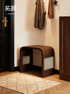 Rattan Woven Entrance Bench Non-Real Wood Door Mat Home Use Luxury Sensation Shoe Changing Bench Vintage Style Lightweight