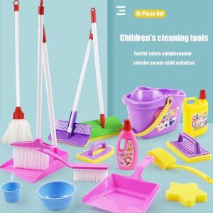 16pcs set Kid Pretend Play Mini Housekeeping Tools Kitchen Home Cleaning Broom Brush Toy