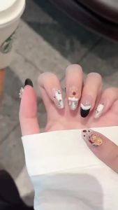 100% HANDMADE Artificial Nail Cute Capybara Cat Eye Hand Drawing Medium Oval Fake Nails With Glue Phototherapy Nails Press On Nails Reusable Waterproof