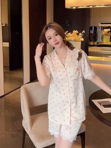 [LR10] Bộ Ngủ Mặc Nhà Pijama Lụa  Cộc Tay Họa Tiết Hoa Nhí Nữ Tính Phong Cách Hàn Quốc (HÀNG QUẢNG CHÂU) 2023