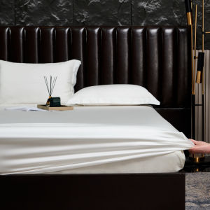 1.5m Bed Fitted Sheet Solid White Bed LinensBreathable Bamboo Lyocell Fiber Mattress Cover with 360 Band Four Season Use 1pc