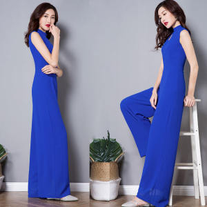 Summer Wide Leg Womens Trousers Jumpsuit New Arrival High Waist Slim Looking Royal Blue