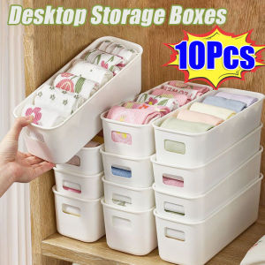 10Pcs Japanese Style White Storage Bins / Plastic Storage Basket with Handle / for Bedroom Kitchen Office Space Saver / Desktop Organizer Storage Box