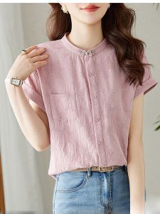 September Stray Ink Stylish Short Sleeve Shirt Attract Attention Small Audience New Version Button New Chinese Style Womens Top Summer