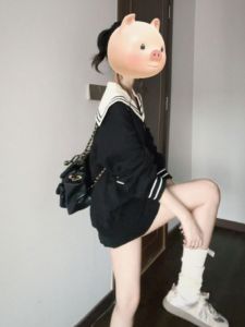 CHANGTONG | Back to School Stylish Set with Half Skirt and Navy Collar Sweater