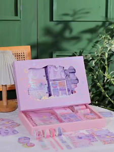 Korean Style Ins Coil Cute Diary Notebook Set Cute Stationery Set Kids Stationery Box Journal Kit Birthday Gift Box Sticker ins韩国风Aki酱手帐本套装可爱记事本手帐盒