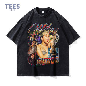 Miley Cyrus T Shirts Vintage Washed Female Singer T-shirt Oversized DTG Print Y2K Harajuku Short Sleeve Top Tees Men 100% Cotton