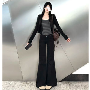 Extended High Waist Slim Fit Jeans Womens Spring Autumn New Style Black Bell Bottoms Ultra Long Flared Denim Pants