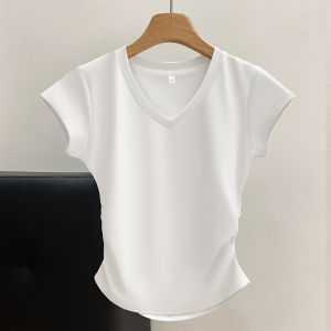 MiiOW | Cat Lady Black V-Neck Short Sleeve Womens T-Shirt Summer 2025 New Hot Waist-Cinching Half Sleeve Korean Style Spicy Girl T-Shirt