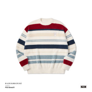 PSO Brand Mens And Womens Warm Knitted Sweater Retro Striped Fox Fur Simulation Cute Little Dog Collision Color Sweater