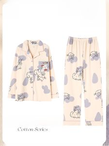 MiiOW | Bộ đồ ngủ cotton dài tay MiiOW dành cho nữ mùa xuân hè Bộ đồ ngủ cotton nguyên chất dễ thương mặc ở nhà và ngoài trời