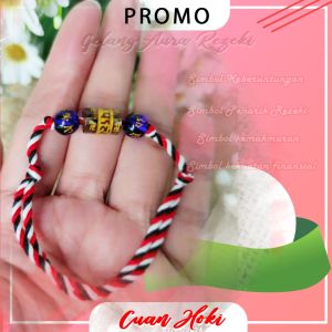 Cuan Hoki Gelang Aura Motif Tibet Mantra Tabung Tridatu Original Khas Bali (rejeki&keberuntungan) cocok untuk Wanita Tali tebal box eksklusif Warna Merah ada Bonus Special Bisa COD