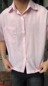 Striped short top for men Pure cotton casual Korean style short-sleeved shirt Boxy Crop Striped Polo