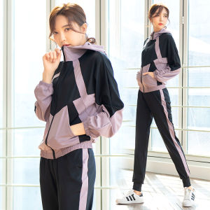 Womens Yoga Sportswear Set Loose Fit Quick Dry Morning Run Gym Fitness Clothes plus Size Long Sleeve Cardigan Style with Chest Pad