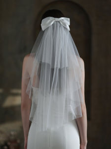 Wedding Veil Double Layer Satin Butterfly Knot Proposal Headwear Bridal Accessories Soft Tulle Material V848 Forest System