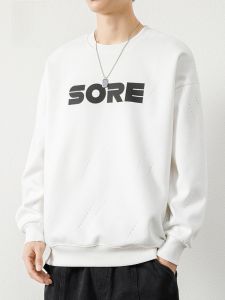 ROMON | Loose Fit Mens Hoodie Long Sleeve Round Neck Sweatshirt Casual Fashion Urban Style Print T-Shirt Base Layer Shirt For Autumn