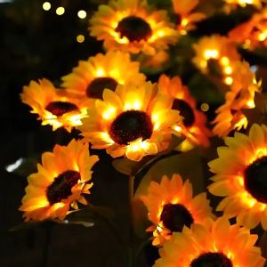 Solar Sunflower Flowers Lamp Light Outdoor Waterproof Home Garden Lawn Patio Courtyard Decoration
