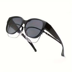 Black Frame Sunglasses Fit Over Glasses for Women Men UV400 Protection Square Shades Sun Glasses 1Pack