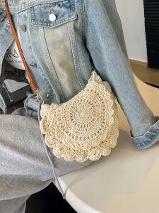 Casual Summer Womens Straw Woven Bag Large Capacity Beachside Handcrafted Crossbody Bag Simple Style Soft Handle Polyester Lining