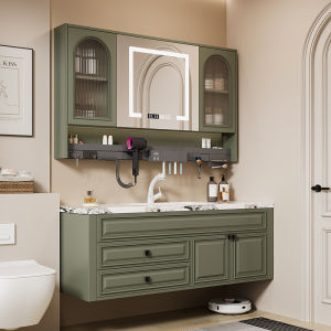 American Bathroom Cabinet Combination Stone Plate Seamless Whole Washbin French Bathroom Solid Wood Washstand Face Washing Wash Basin Cabinet