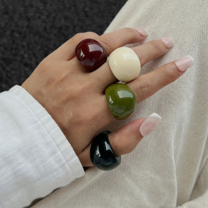 Ingemark 4 สีBoho Kpopเรซิ่นอะคริลิคไม่สม่ําเสมอแหวนผู้หญิง 2025 ใหม่แนวโน้มVINTAGE KnuckleแหวนY2Kเครื่องประดับของขวัญ