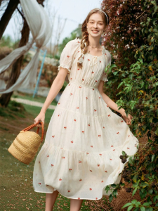 XIANGYING | French Square Neck Lace Dress Women Summer 2026