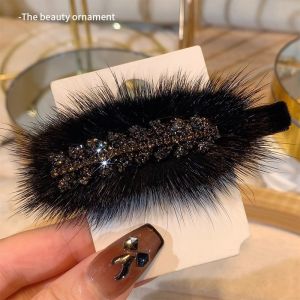 Fall and Winter Wheat Feather Barrettes Side Clip Female Bangs Fancy Furry Hair Duckbill Clip Single Line Clip Headdress