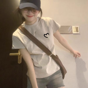 Summer Pure Cotton Short Sleeve T-Shirt Womens 2025 New Design Shoulder Line American Retro Short Half Sleeve Top