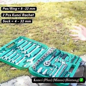 ISKU Kunci 1Set Lengkap 82pcs Kunci Sok Set Lengkap 1/2 1/4 Kunci Bengkel Motor Komplit Perkakas